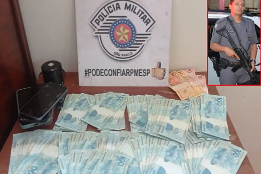 Dinheiro apreendido. Mais de R$ 10 mil foram encontrados com indivíduo em atitude suspeita
