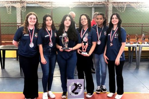 As medalhistas. Larissa Innocêncio da Costa, Camila Gregório, Rafaella Azevedo, Evelin Borges, Duda Câmara e Duda Azevedo