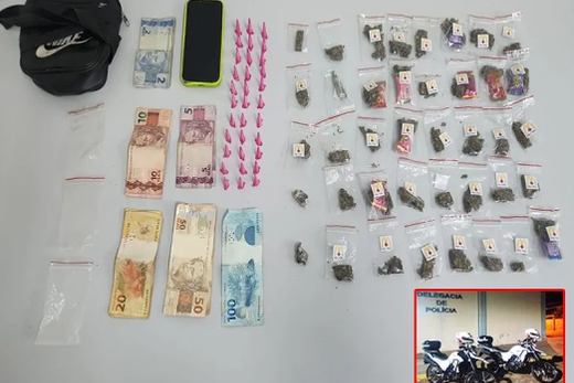 Traficante preso. Material encontrado com o jovem de 21 anos foi apreendido