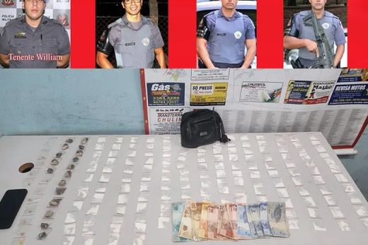 Traficante detido. Drogas, dinheiro e celular foram apreendidos