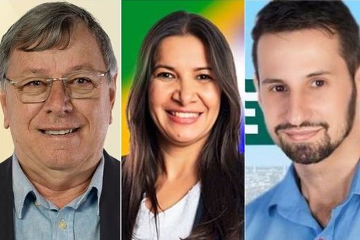 Os candidatos a prefeito. Cido Ferrari (PT), Sônia Moura (PL) e Alexandre de Cinque (PSD)
