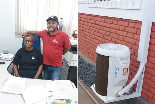 Sindicato parceiro. Edna dos Santos (presidente do SindMetal) e Edevaldo Pinto (diretor financeiro) e os condensadores já estão instalados no Posto A SUS do Hospital 'Carlos Fernando Malzoni'