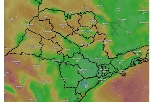 Simulação para as rajadas de vento no Estado de São Paulo