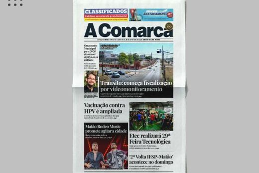 A Comarca. Entre os destaques: "Trânsito: começa fiscalização por videomonitoramento"