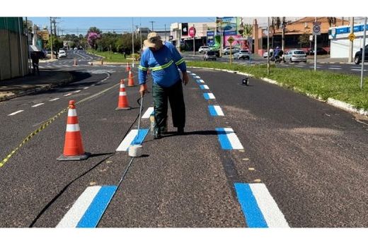 Faixa Azul na Avenida Padre Nelson Romão. Implantação é concluída nesta quarta-feira (12)