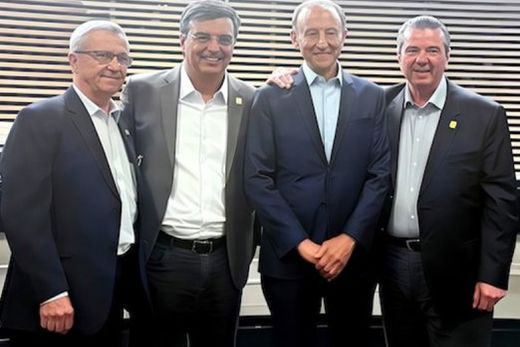 Na sede do Ciesp e da Fiesp. Roberto Cadioli, Rafael Cervone Netto, Paulo Skaf e Walter Baldan Filho, em São Paulo