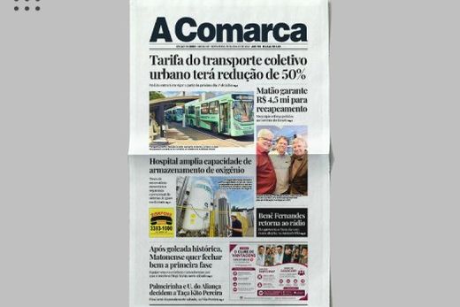 A Comarca. Entre os destaques: Tarifa do transporte coletivo urbano terá redução de 50%