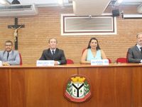 Integrantes da nova Mesa Diretora. João Silvério do Carmo (vice), Jonas Garcia Filho (1º secretário), Ana Mondini (presidente) e Davison Tosadori (2º secretário)