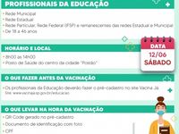 Profissionais da Educação serão vacinados sábado contra a covid