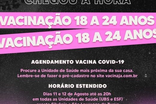 Jovens de 18 a 24 anos são convocados para tomarem a vacina contra covid-19