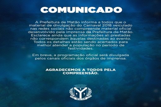 Prefeitura faz comunicado sobre o carnaval