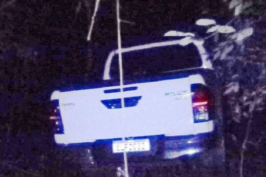 Toyota Hilux. Veículo tinha rastreador e foi encontrado em uma mata