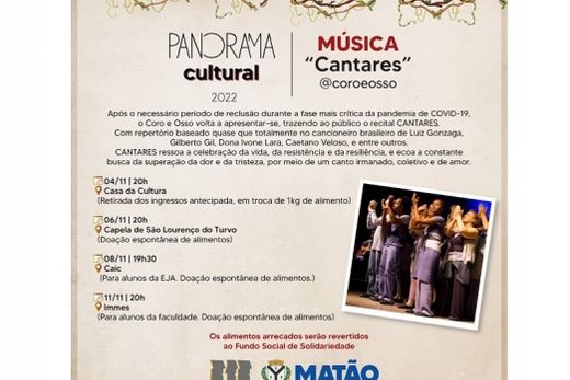 Agenda Cultural. Grupo Vocal Coro e Osso se apresenta neste domingo (6), na capela do distrito de São Lourenço do Turvo