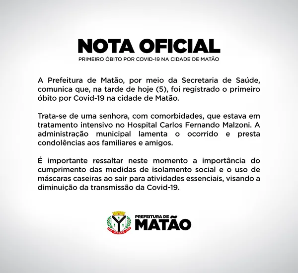 Matão registra primeiro óbito por Covid-19 — imagem 1